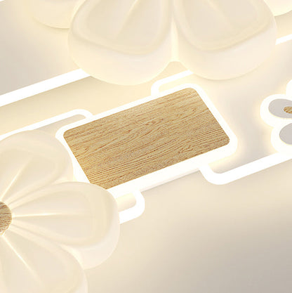 Modern Art Deco Flower PE Rectangular Shade Hardware LED Flush Mount Ceiling Light For Living Room
