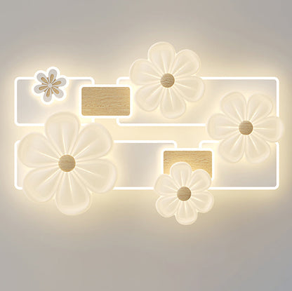 Modern Art Deco Flower PE Rectangular Shade Hardware LED Flush Mount Ceiling Light For Living Room
