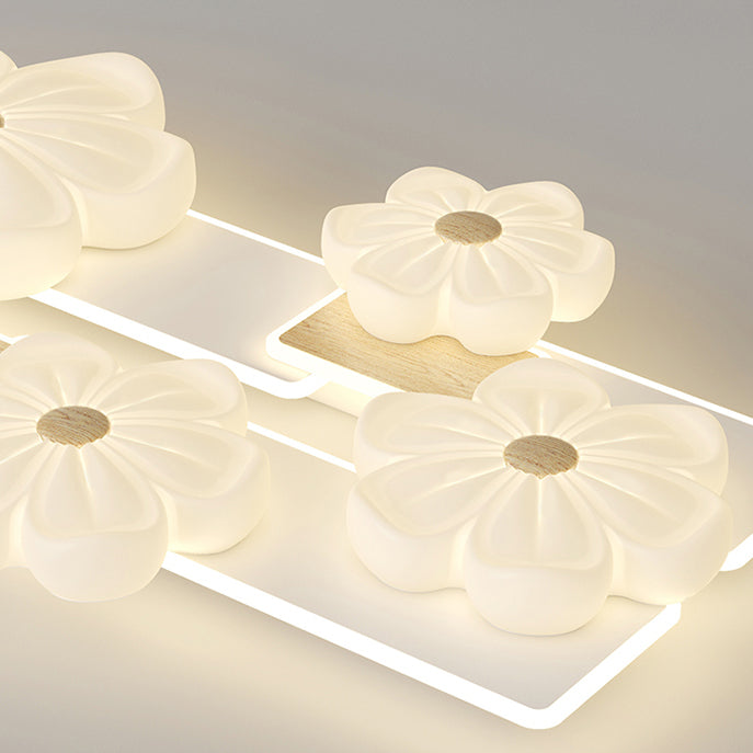 Modern Art Deco Flower PE Rectangular Shade Hardware LED Flush Mount Ceiling Light For Living Room