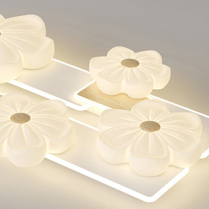 Modern Art Deco Flower PE Rectangular Shade Hardware LED Flush Mount Ceiling Light For Living Room