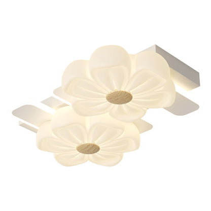 Modern Art Deco Flower PE Rectangular Shade Hardware LED Flush Mount Ceiling Light For Living Room