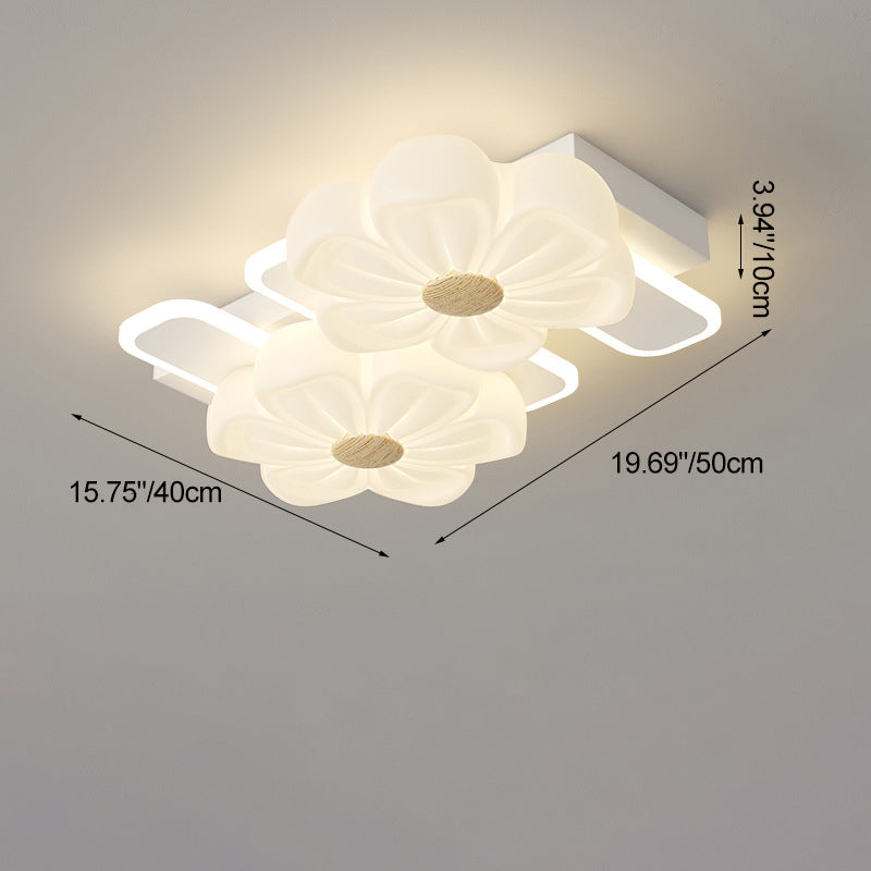 Modern Art Deco Flower PE Rectangular Shade Hardware LED Flush Mount Ceiling Light For Living Room