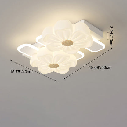 Modern Art Deco Flower PE Rectangular Shade Hardware LED Flush Mount Ceiling Light For Living Room