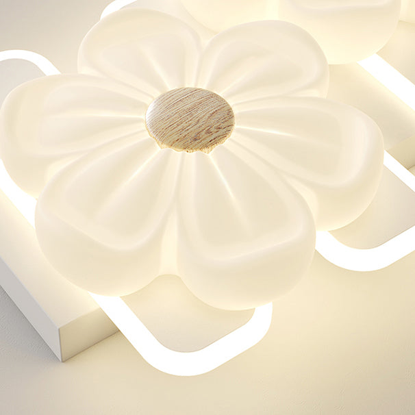 Modern Art Deco Flower PE Rectangular Shade Hardware LED Flush Mount Ceiling Light For Living Room