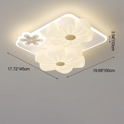 Modern Art Deco Flower PE Rectangular Shade Hardware LED Flush Mount Ceiling Light For Living Room