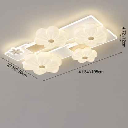 Modern Art Deco Flower PE Rectangular Shade Hardware LED Flush Mount Ceiling Light For Living Room