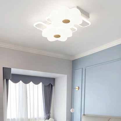 Modern Art Deco Flower PE Rectangular Shade Hardware LED Flush Mount Ceiling Light For Living Room