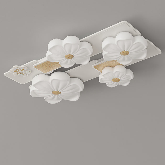 Modern Art Deco Flower PE Rectangular Shade Hardware LED Flush Mount Ceiling Light For Living Room