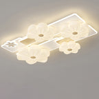 Modern Art Deco Flower PE Rectangular Shade Hardware LED Flush Mount Ceiling Light For Living Room