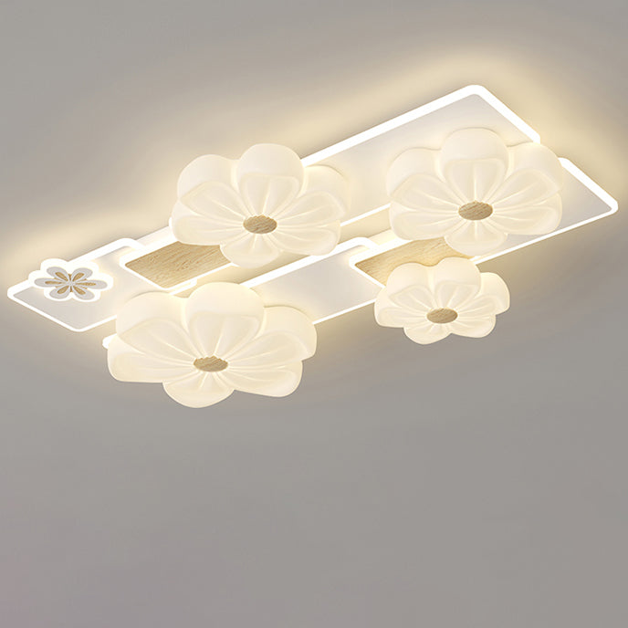 Modern Art Deco Flower PE Rectangular Shade Hardware LED Flush Mount Ceiling Light For Living Room