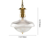 Contemporary Industrial Ribbed Glass Funnel Shade Iron 1-Light Pendant Light For Bedroom