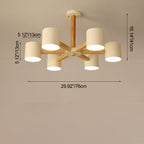 Contemporary Scandinavian Solid Wood Frame Hardware Cylinder Shade 6/8-Light Semi-Flush Mount Ceiling Light For Living Room