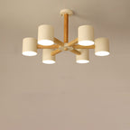 Contemporary Scandinavian Solid Wood Frame Hardware Cylinder Shade 6/8-Light Semi-Flush Mount Ceiling Light For Living Room