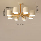 Contemporary Scandinavian Solid Wood Frame Hardware Cylinder Shade 6/8-Light Semi-Flush Mount Ceiling Light For Living Room
