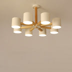 Contemporary Scandinavian Solid Wood Frame Hardware Cylinder Shade 6/8-Light Semi-Flush Mount Ceiling Light For Living Room