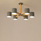 Contemporary Scandinavian Solid Wood Frame Hardware Cylinder Shade 6/8-Light Semi-Flush Mount Ceiling Light For Living Room