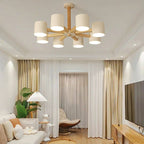 Contemporary Scandinavian Solid Wood Frame Hardware Cylinder Shade 6/8-Light Semi-Flush Mount Ceiling Light For Living Room