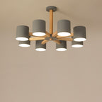 Contemporary Scandinavian Solid Wood Frame Hardware Cylinder Shade 6/8-Light Semi-Flush Mount Ceiling Light For Living Room