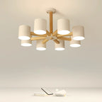 Contemporary Scandinavian Solid Wood Frame Hardware Cylinder Shade 6/8-Light Semi-Flush Mount Ceiling Light For Living Room