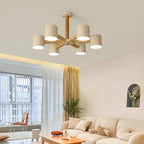 Contemporary Scandinavian Solid Wood Frame Hardware Cylinder Shade 6/8-Light Semi-Flush Mount Ceiling Light For Living Room