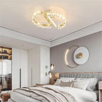 Contemporary Luxury Crystal Flower Decor Round Hardware LED Flush Mount Ceiling Light For Living Room