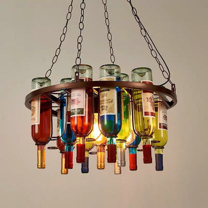 Contemporary Creative Iron Colorful Wine Bottle Glass Shade 1/3/4/5-light Chandelier Island Light for Bar
