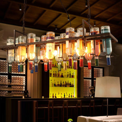 Contemporary Creative Iron Colorful Wine Bottle Glass Shade 1/3/4/5-light Chandelier Island Light for Bar