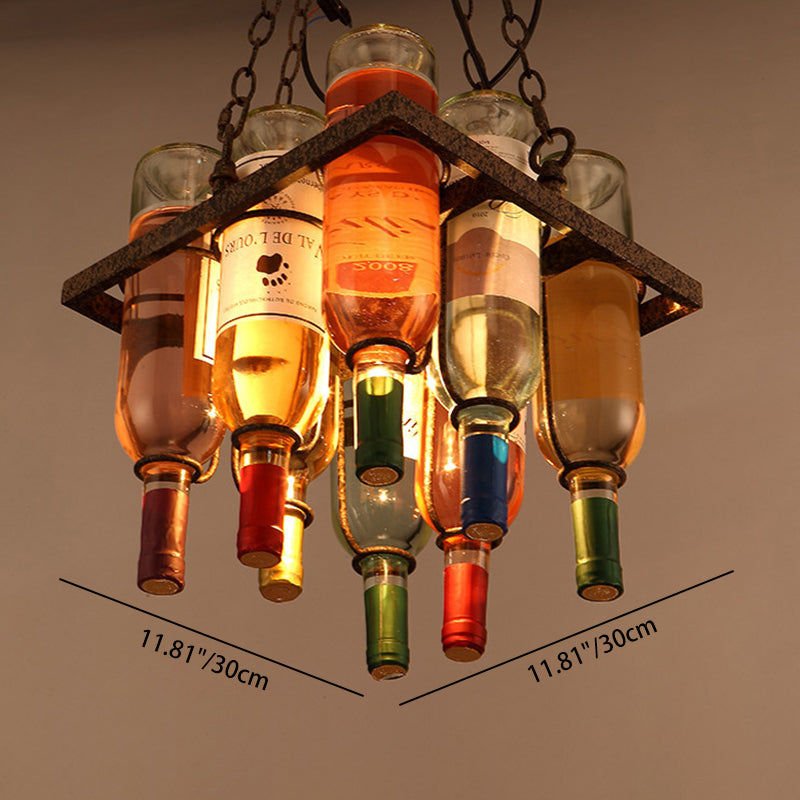 Contemporary Creative Iron Colorful Wine Bottle Glass Shade 1/3/4/5-light Chandelier Island Light for Bar BulbSquare