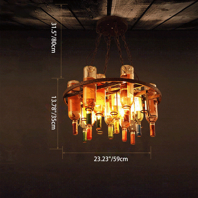 Contemporary Creative Iron Colorful Wine Bottle Glass Shade 1/3/4/5-light Chandelier Island Light for Bar BulbSquare