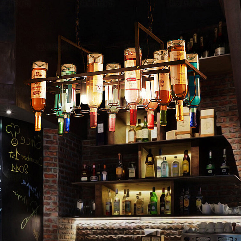 Contemporary Creative Iron Colorful Wine Bottle Glass Shade 1/3/4/5-light Chandelier Island Light for Bar BulbSquare