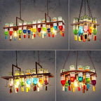 Contemporary Creative Iron Colorful Wine Bottle Glass Shade 1/3/4/5-light Chandelier Island Light for Bar BulbSquare