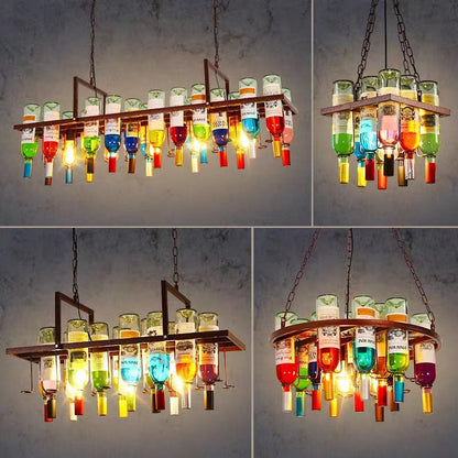 Contemporary Creative Iron Colorful Wine Bottle Glass Shade 1/3/4/5-light Chandelier Island Light for Bar