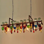 Contemporary Creative Iron Colorful Wine Bottle Glass Shade 1/3/4/5-light Chandelier Island Light for Bar BulbSquare