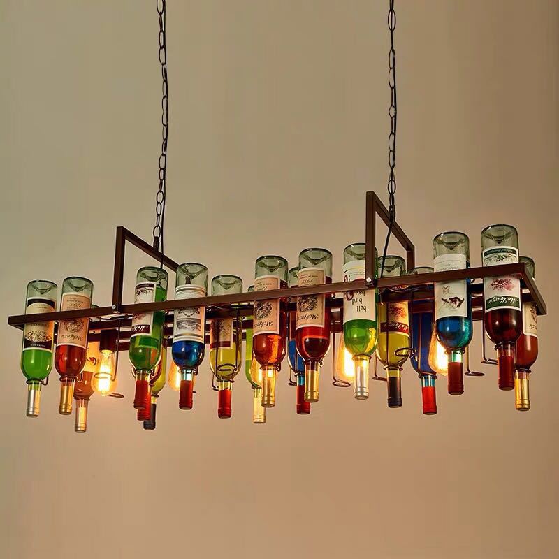 Contemporary Creative Iron Colorful Wine Bottle Glass Shade 1/3/4/5-light Chandelier Island Light for Bar