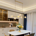 Contemporary Luxury Glass Ball Shade Silicone Long Strip LED Island Light Pendant Light for Living Room