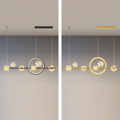 Contemporary Luxury Glass Ball Shade Silicone Long Strip LED Island Light Pendant Light for Living Room
