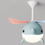 Lumendat Contemporary Scandinavian Cartoon Whale Plane Iron Acrylic Shade ABS Fan LED Downrods Ceiling Fan Light For Bedroom Lumendat