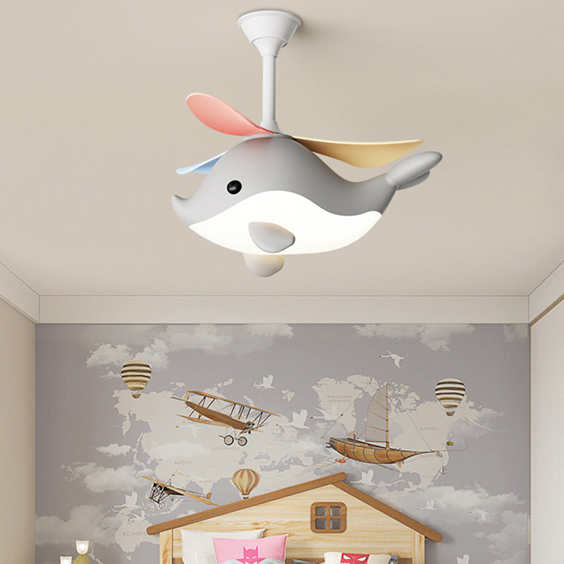 Lumendat Contemporary Scandinavian Cartoon Whale Plane Iron Acrylic Shade ABS Fan LED Downrods Ceiling Fan Light For Bedroom Lumendat