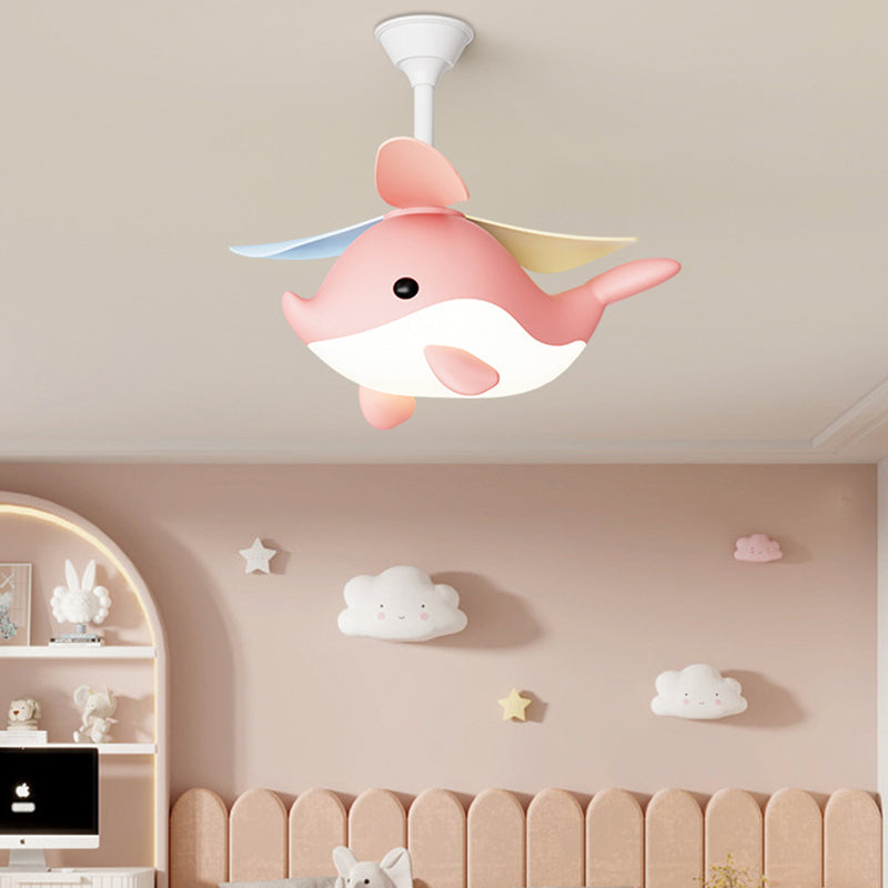 Lumendat Contemporary Scandinavian Cartoon Whale Plane Iron Acrylic Shade ABS Fan LED Downrods Ceiling Fan Light For Bedroom Lumendat