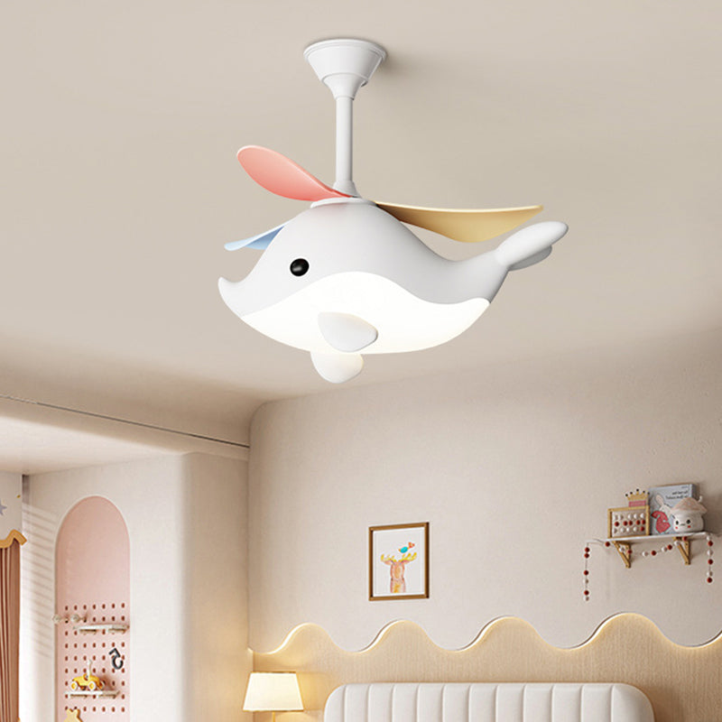 Lumendat Contemporary Scandinavian Cartoon Whale Plane Iron Acrylic Shade ABS Fan LED Downrods Ceiling Fan Light For Bedroom Lumendat