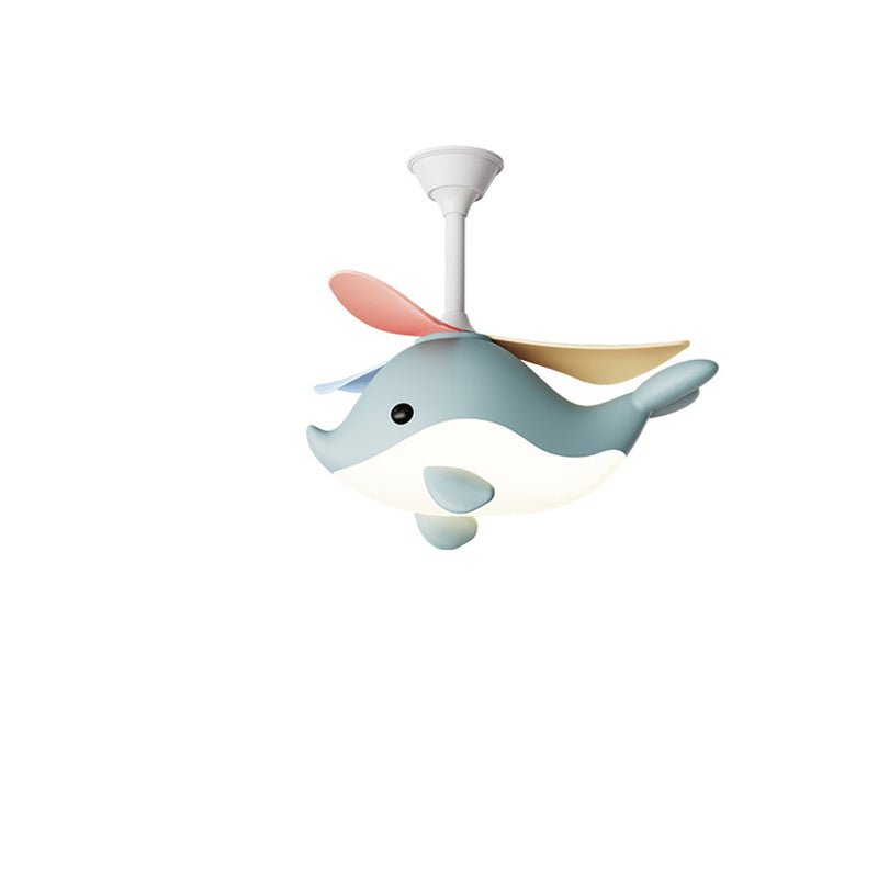 Lumendat Contemporary Scandinavian Cartoon Whale Plane Iron Acrylic Shade ABS Fan LED Downrods Ceiling Fan Light For Bedroom Lumendat