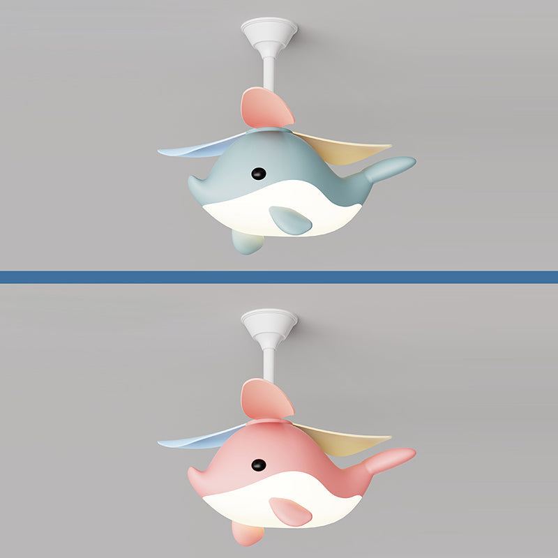 Lumendat Contemporary Scandinavian Cartoon Whale Plane Iron Acrylic Shade ABS Fan LED Downrods Ceiling Fan Light For Bedroom Lumendat