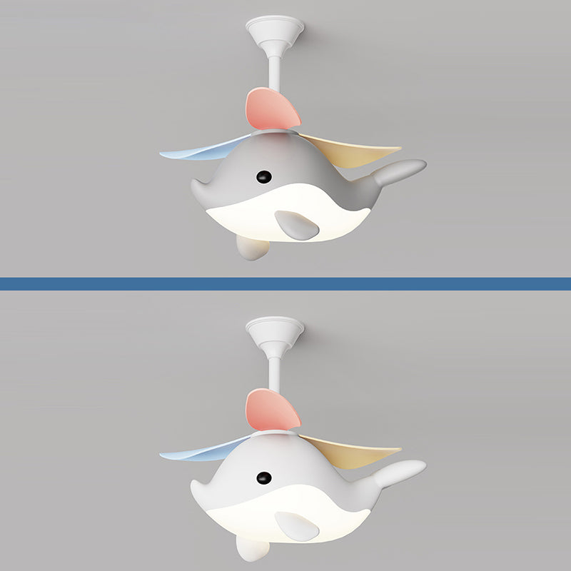 Lumendat Contemporary Scandinavian Cartoon Whale Plane Iron Acrylic Shade ABS Fan LED Downrods Ceiling Fan Light For Bedroom Lumendat