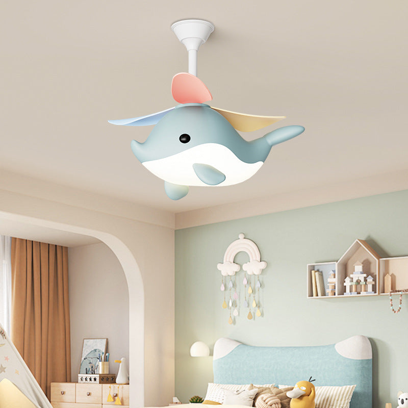 Lumendat Contemporary Scandinavian Cartoon Whale Plane Iron Acrylic Shade ABS Fan LED Downrods Ceiling Fan Light For Bedroom Lumendat