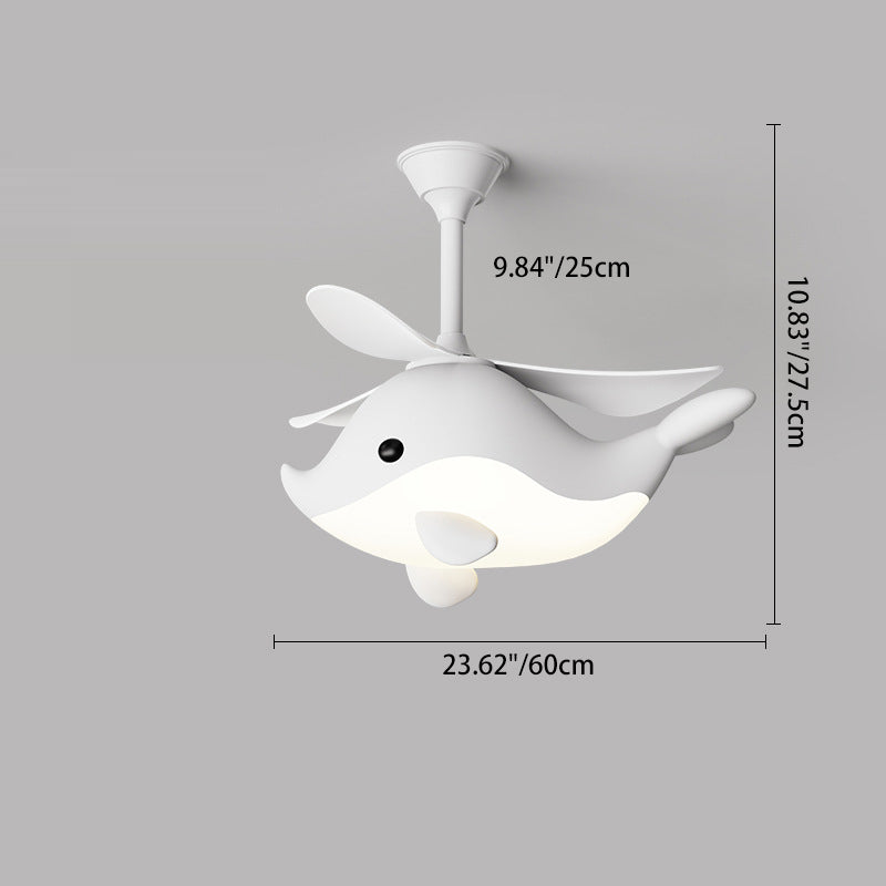 Lumendat Contemporary Scandinavian Cartoon Whale Plane Iron Acrylic Shade ABS Fan LED Downrods Ceiling Fan Light For Bedroom Lumendat