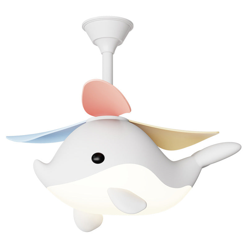 Lumendat Contemporary Scandinavian Cartoon Whale Plane Iron Acrylic Shade ABS Fan LED Downrods Ceiling Fan Light For Bedroom Lumendat
