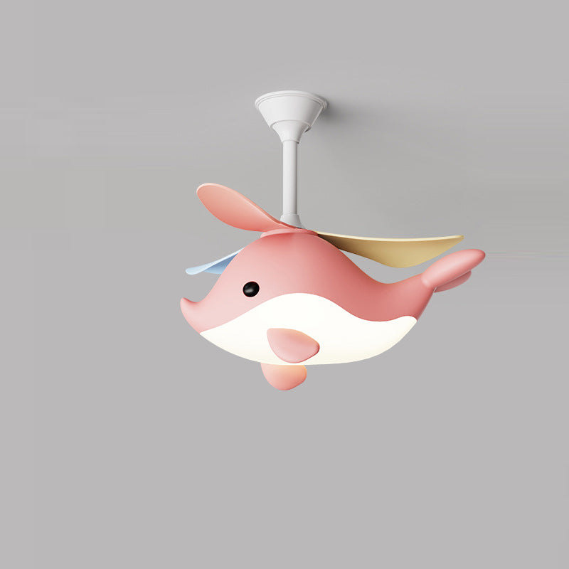 Lumendat Contemporary Scandinavian Cartoon Whale Plane Iron Acrylic Shade ABS Fan LED Downrods Ceiling Fan Light For Bedroom Lumendat
