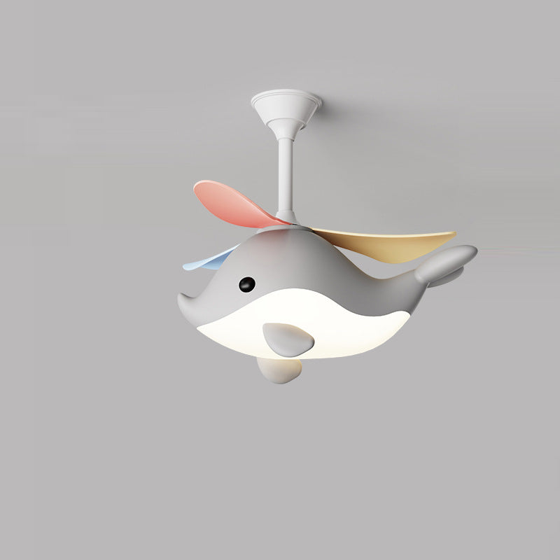 Lumendat Contemporary Scandinavian Cartoon Whale Plane Iron Acrylic Shade ABS Fan LED Downrods Ceiling Fan Light For Bedroom Lumendat