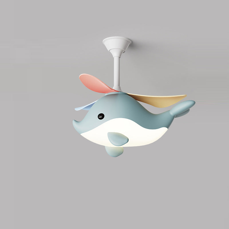 Lumendat Contemporary Scandinavian Cartoon Whale Plane Iron Acrylic Shade ABS Fan LED Downrods Ceiling Fan Light For Bedroom Lumendat