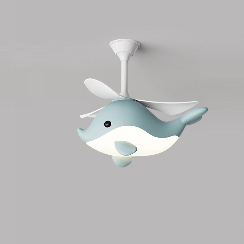 Lumendat Contemporary Scandinavian Cartoon Whale Plane Iron Acrylic Shade ABS Fan LED Downrods Ceiling Fan Light For Bedroom Lumendat
